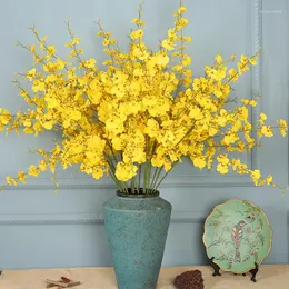 Flores decorativas 95cm Amarelo Oncidium Flor Artificial Dança Borboleta Orquídea Faça Você Mesmo Decoração de Casamento Bouquet de Seda Decoração de Casa Falsa