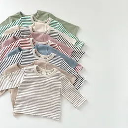 Tshirts Spring Baby TShirts Infant Girls Striped Base T Shirt Boys Cotton Round Neck Tops 230601