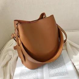 Evening Bags Fashion PU Leather Bucket Bag Women's Handbags Casual Solid Color Ladies Tote Female Simplicity Women Shoulder Crossbody