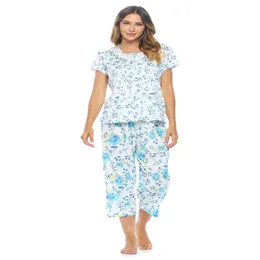 Casual Nights Women s Short Sleeve Embroidered Floral Capri Pajama Set