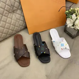 Designer Revival Flat Mules skor kvinnor glider tofflor svarta vita bruna sandaler sommarstrand utomhus inomhus fritid flip flops glida originallåda