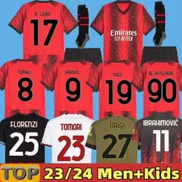 23 24 24 Ibrahimovic Koche Soccer koszulki 2023 2024 Giroud de Ketelaere R. Leao Tonali Theo AC Milans Home Football Shirt Special Fourth 4th Men Kit Kit Kit Minods