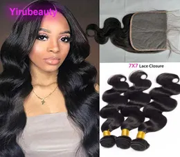 Peruvian 100 Human Hair Body wave Bundles With 7X7 Lace Closure Natural Color 4 Pieceslot Hair Extensions With 7 By 7 Closures3725615