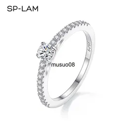 Band Rings Real 925 Sterling Silver Small Moissnaite Ring For Women Simple Sparkling Round 0.3CT Certificated Lab Diamond Finger Rings J230602