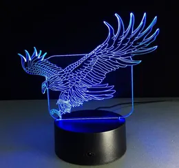 Lifelike Eagle 3D Optical Illusion 7 Color Changing 15 Keys Remote LED Touch Acrylic Desk Lamp Night Light1567700
