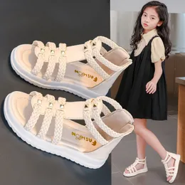 Sandals Girls Roman Open Toe Braided Solid Color High top Simple Rivets Summer Hollow Flat Casual Shoes Kids Fashion 230601