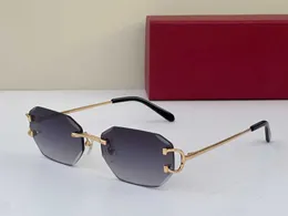 Luxury Designer Mens Vintage Retro Sunglasses Diamond Cut Lens Brand Design Piccadilly Irregular Frameless Man Fashion Square 18K Gold 0103