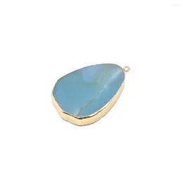 Charms 1pc Natural Stone Pendant Amazonite Golden Edge Similar Water Drop Shape For DIY Necklace Women Jewelry Accessories