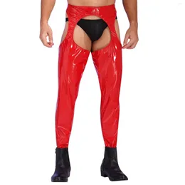 Women's Panties Sexy Mens Glossy High Waist Cutout Leggings Exotic Male Crotchless Open BuPatent Leather Skinny Pants Clubwear Pole Dancing