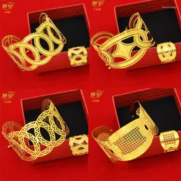 Armreif XUHUANG Dubai Luxus Kupferlegierung Gold Farbe Schmuck Mit Ring Saudi-Arabien Hohles Design Braut Hochzeitstag Geschenk