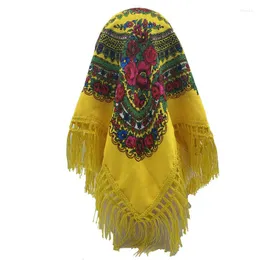 Scarves Luxury Floral Printed Fringed Russian National Scarf Women's Square Handkerchief Bandana Ethnic Retro Style Ukrainian Shawls