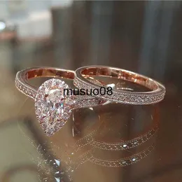 Bandringar Huitan AAA Zircon Stone Micro Paled Bridal Ring sets Romantic Rose Gold Color Engagement Rings Wholesale Lots Bulk Midi Rings J230602