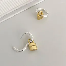 Kolczyki Dangle Silvology 925 Sterling Silver Lock Drop For Women Dwaj kolorowy błyszczący litera kreatywna projektant biżuterii