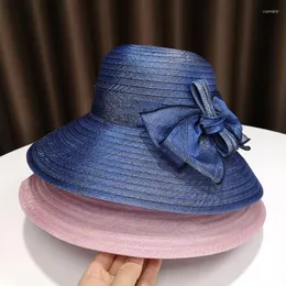 Szerokie brzegowe czapki 6 kolorów wiosna letnia ochrona słońca Kobiety oddychający moda bownot wiadro na plaży zwykłe czapki regulowane