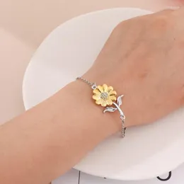 Charm Bracelets Silver Color Sunflower Bracelet Chrysanthemum Pendant Link Chain Wedding Jewelry Cute Bangles