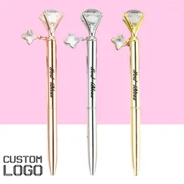 Personalized Customize Logo Engraved Name Large Diamond Clover Pendant Metal Ballpoint Pen Office Birthday Gifts School Supplies