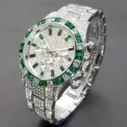 Armbandsur missar is ut armbandsur för män lyxig grön diamant kalender kvarts hiphop mode vattentät man klocka ny 230602