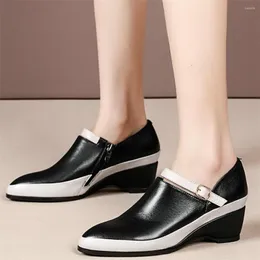 Dress Shoes Office Women Genuine Leather Kitten High Heel Platform Party Pumps Female Low Top Round Toe Ankle Boots Casual