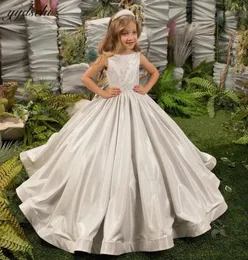 Luxury Silver Sleeveless Flower Girl Dresses For Wedding 2023 Princess Glitter Sequined Pageant First Communion Gowns With Bow8519065
