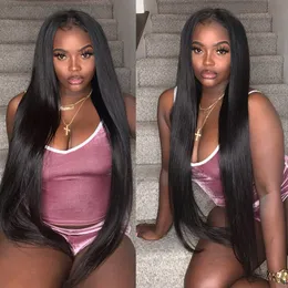 Straight Bone Lace Front Human Hair Wigs 4X4 Lace Closure Wigs 30 Inch Lace Frontal Wigs Pre Plucked Natural For Women