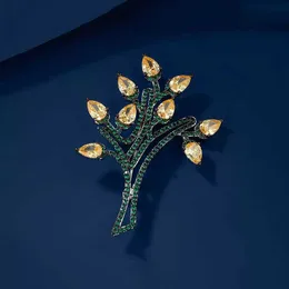 Pimler broşlar moda retro kristal ağacı kadın lüks altın alaşım bitki broş güvenlik pimi moda güzel g230529