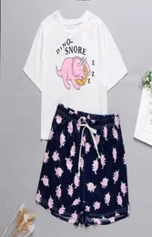 Womens Homewear Cute Cartoon Printed Pajamas Set Casual Short Sleeve TShirt Sleepwear Nightwear Set Summer Pyjama For Women Set Y8446953