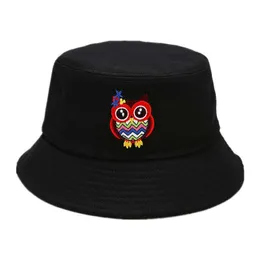 Bred Brim LdlysHr 2021 Creative Cartoon Owl Mönster Bomull Hink Fisherman Outdoor Travel Sun Hat Men's and Women's 120 Hats G230603