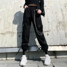 Capri Lucifer Harajuku Zwart Cargo Hoge Taille Ketting Hip Hop Terug Paleis Broek vrouwen Punk Zakken Casual Jogger Broek P230602