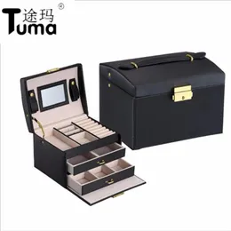Three Layers 2019 Classical High Quality Leather Jewelry Box Jewelry Exquisite Makeup Case Jewelry Organizer Fashion Gift Box T190271a
