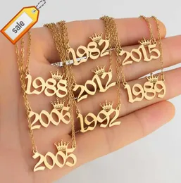 La più recente collana dell'anno in acciaio inossidabile 1980-2019 Anno di nascita Corona Collana con ciondolo a catena placcata in oro Regalo di compleanno