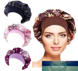 Shower Caps Women Soft Satin Bonnet Elastic Wide Band Night Sleep Hat Chemo Hair Loss Cover Fashion Head Wrap Curly Springy Factor6122439