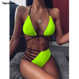 Roupa de banho feminina Vigorshely Sexy cintura alta conjunto de biquíni feminino 2023 maiô halter feminino biquíni brasileiro maiô roupa de banho J230603