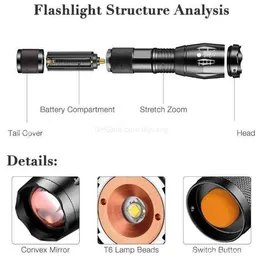 T6 Q5 2000LUMENS 고전력 손전등 토치 확대 실용 LED 손전등 18650 배터리 손전등 횃불 휴대용 방수 캠핑 하이킹 램프 라이트 알킹 라이트