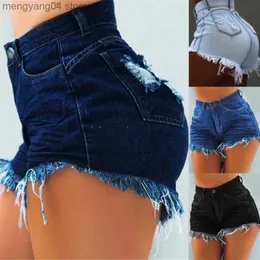 Kadın Şortları Kadın Yaz Denim Şort Yırtılmış Delik Püskül Kot Şort Bayanlar Yüksek Bel Bodycon Kısa T230603