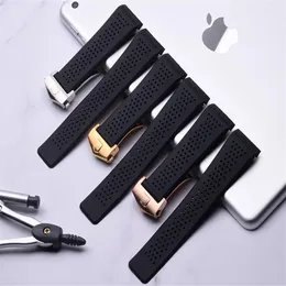 Watch Bands 22mm 24mm Watchbands for Tag Black Diving Silicone Rubber Holes Band Strap Stainless Steel Replacement297R