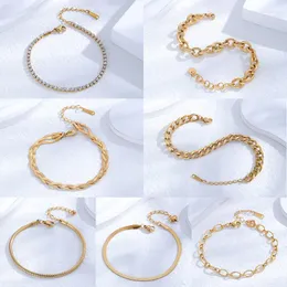 Link Bracelets Classic Simple 24K Gold Plated Stainless Steel Women's Bracelet Fashion Girl Gift