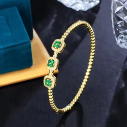 Bracelet trois grâces à la mode vert cubique zircone couleur or dubaï nigérian fête pour les femmes 2023 Chic quotidien bal bijoux B070