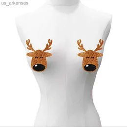10pairs (20 Pcs) /lot New women's Breast Pasties festival Nipple Covers Love brown little elk glitter Christmas milk paste L230523