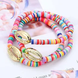 Charm Bracelets Gold Shell Frisado Bracelet Women Boho Friendship Colorf Soft Y Polymer Clay Rainbow Gift For Girls Drop Delivery Jewe Dhgko