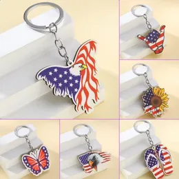 Creative Independence Day American Flag Keychain Pendant Butterfly Eagle Bag Car Wood Keychains Jewelry Accessories In Bulk