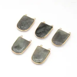 Pendant Necklaces Natural Semi-preciou Stone Flash Labradorite Connector Cute Oval Shape Charm For Jewelry Making DIY Necklace Accessories