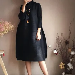 Vestidos miyake plissado vestido vintage 2022 primavera gola alta moda designer estético abayas mulheres elegantes roupas de tamanho grande