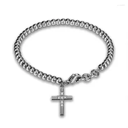 Charm Bracelets Fashion Stainless Steel Cross Women's Adjustable Crystal Beaded Bangles Wishing Prayer Amulet Birthday Party Jewelry