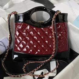 12A Upgrade Mirror Quality Designer 31 Mini Shopping Bags Womens Patent Calfskin Tote Luxurys Plaid quiltade handväskor Bourgogne Purse Shoulder Chain Strap Box Bag