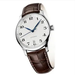 Top Quality Man watch mechanical automatic watches for Men white dial Brown leather strap with Date 002287u