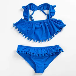 Kinderbadebekleidung 5-13 Jahre alte Mädchen zweiteiliger Badeanzug im Rüschenstil 2021 neue blaue Kinderbadebekleidung Strandoutfit Mädchen Tankini 1061 P230602