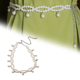 Belts Ladies Romantic Style Waist Belt Delicate White Pearl Decors Metal Summer Dress Women Seaside