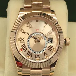 Высококачественные роскошные часы Sky Dweller 18k Brose Gold Bracelet Gold Dial 326935 Механические автоматические мужские часы Roman Digital296O