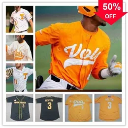 Xflsp GlaC202 Maglia da baseball personalizzata NCAA Tennessee Volunteers 3 Todd Helton # 11 Yan Gomes 19 Matt Duffy 21 Eric Gilliam maglie giovanili da uomo