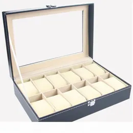Faux Leather Watch Box Display Case Organizer 12 Slots Jewelry Storage Box241E